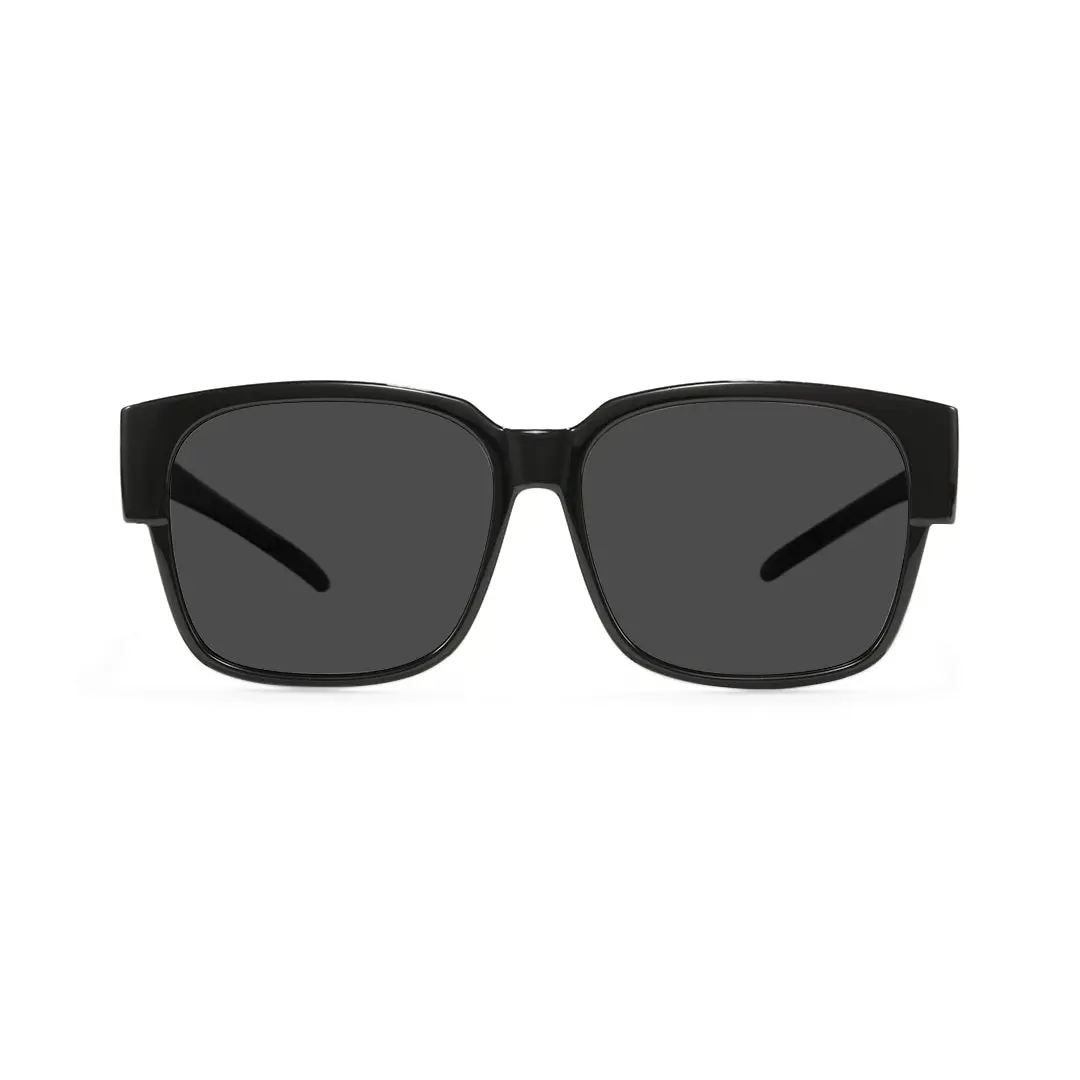 Front view of Edward square TR90 UV polarized fit-over sunglasses SR0032406 in black