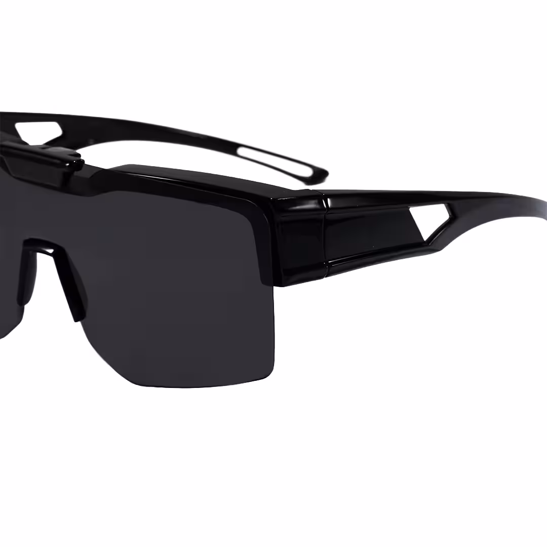 End piece detail of Cyra square tr90 flip-up sunglasses SR0062605 in black