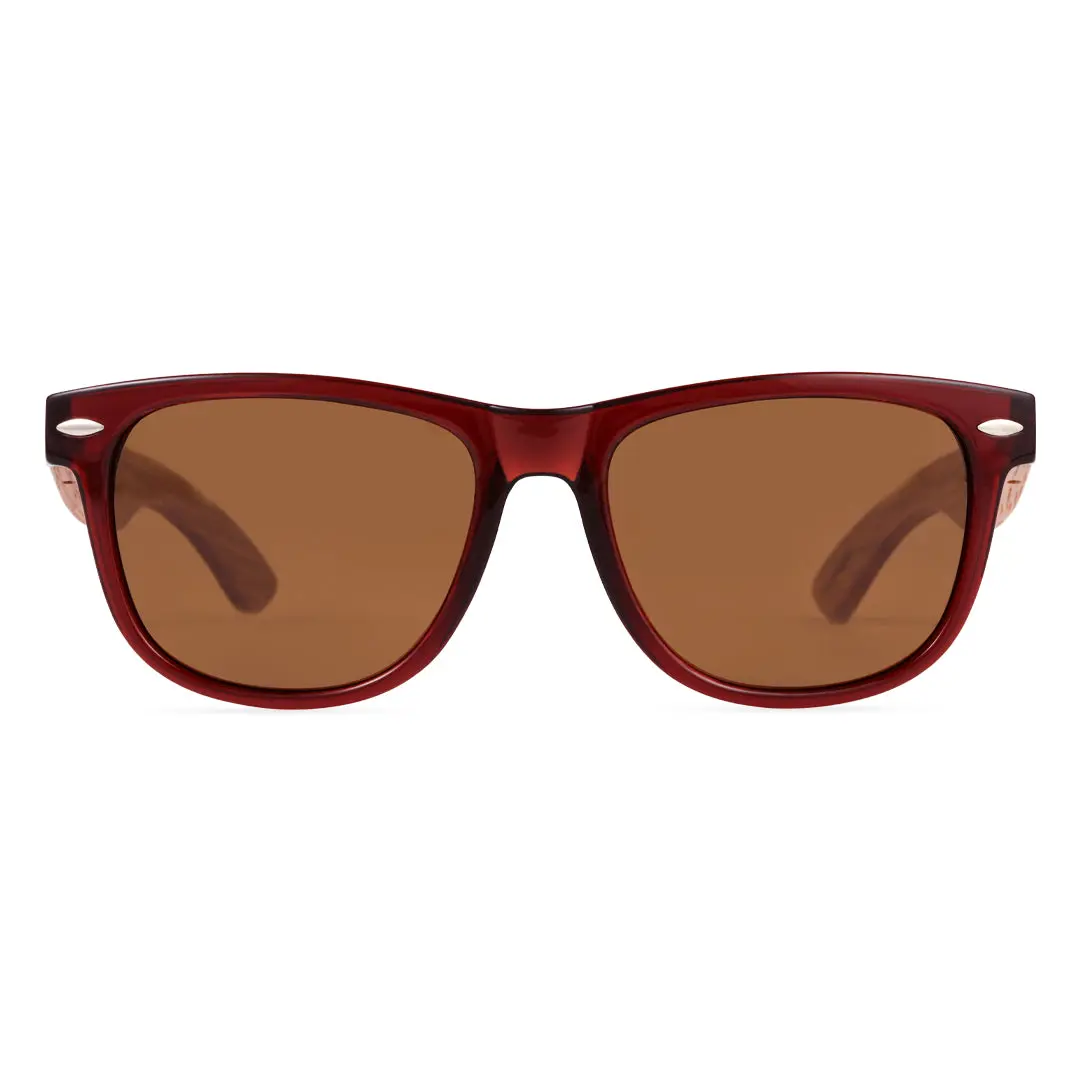 Front view of Bnger square wood sunglasses SR0182303 in red