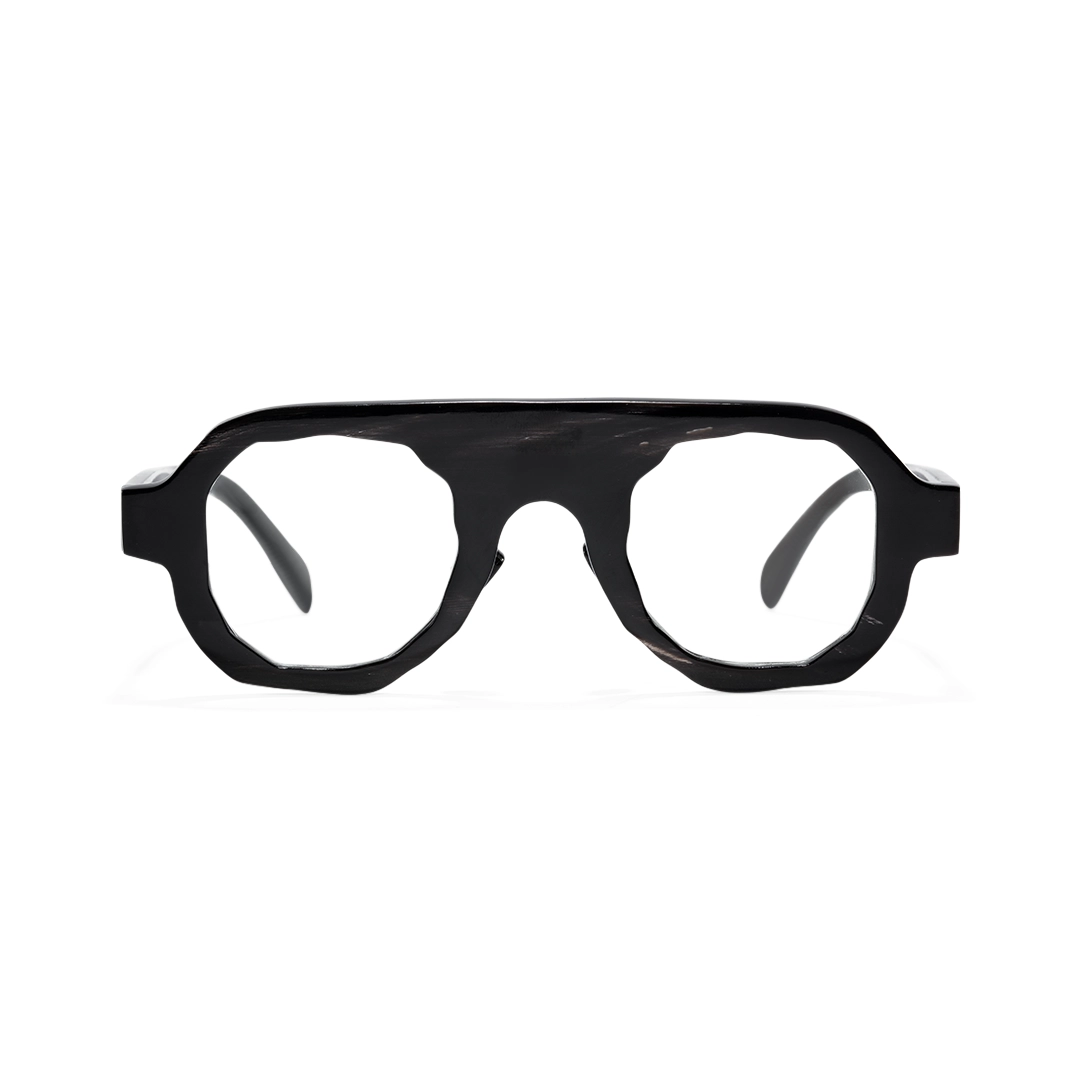 Front view of nilo round natural ox horn handcrafted eyeglasses ra0062506 in tortoise