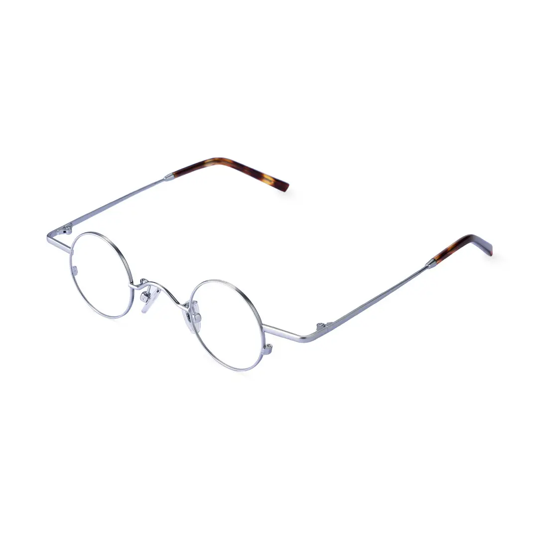 Angle view of Yezy round metal eyeglasses RM0082308 in silver