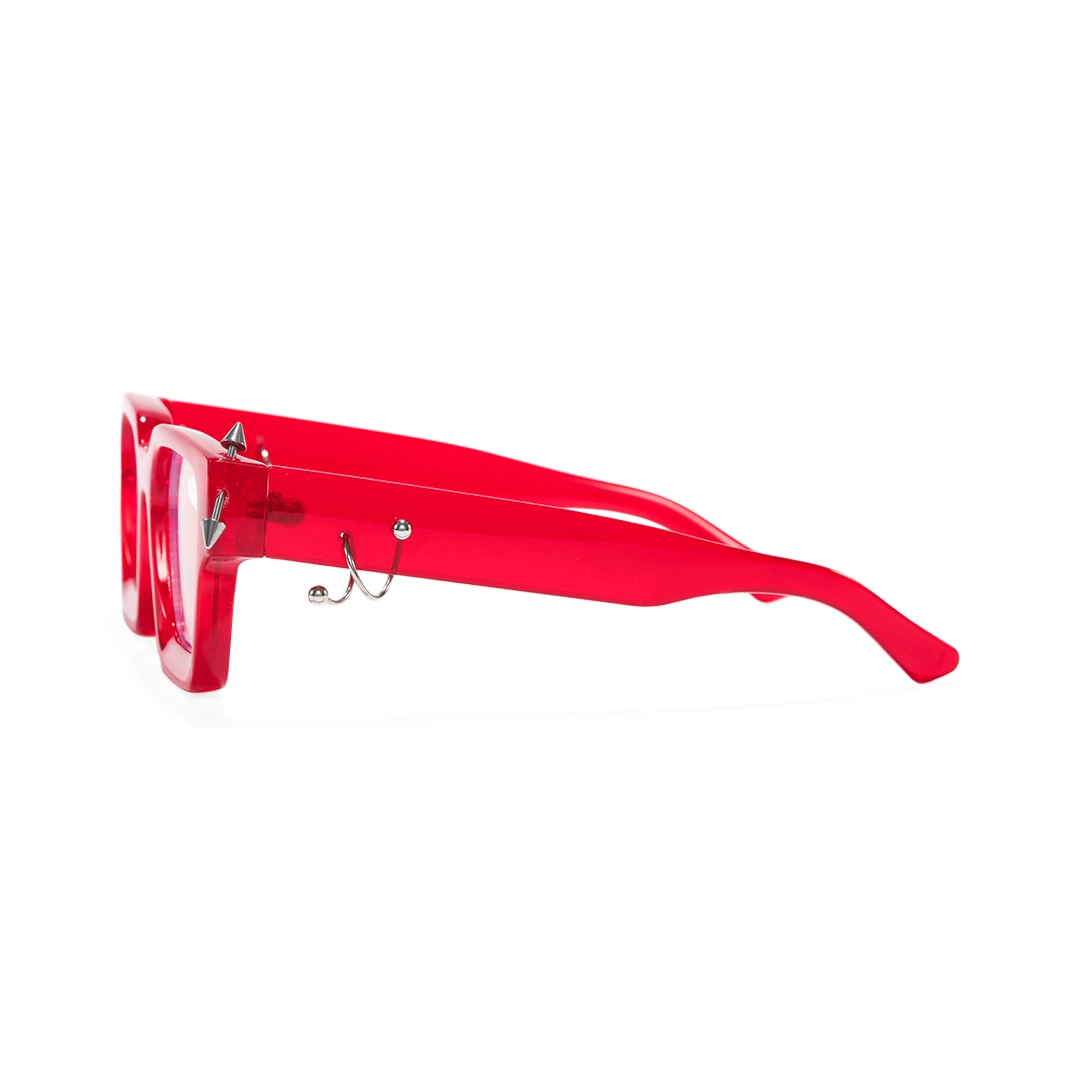 Angle view of rivet square pc handcrafted eyeglasses sp0012511 in red