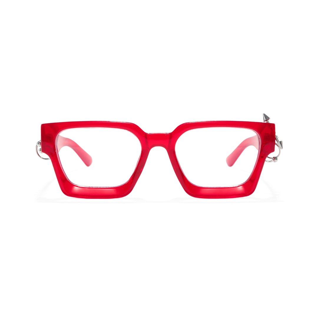 Front view of rivet square pc handcrafted eyeglasses sp0012511 in red