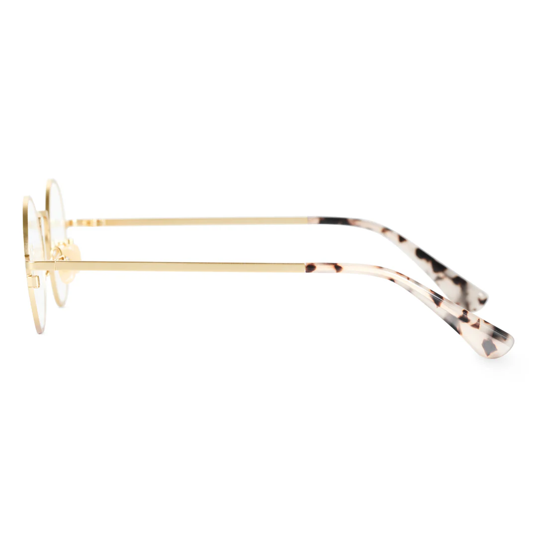 Side view of Adonis round metal eyeglasses RM0102407 in gold