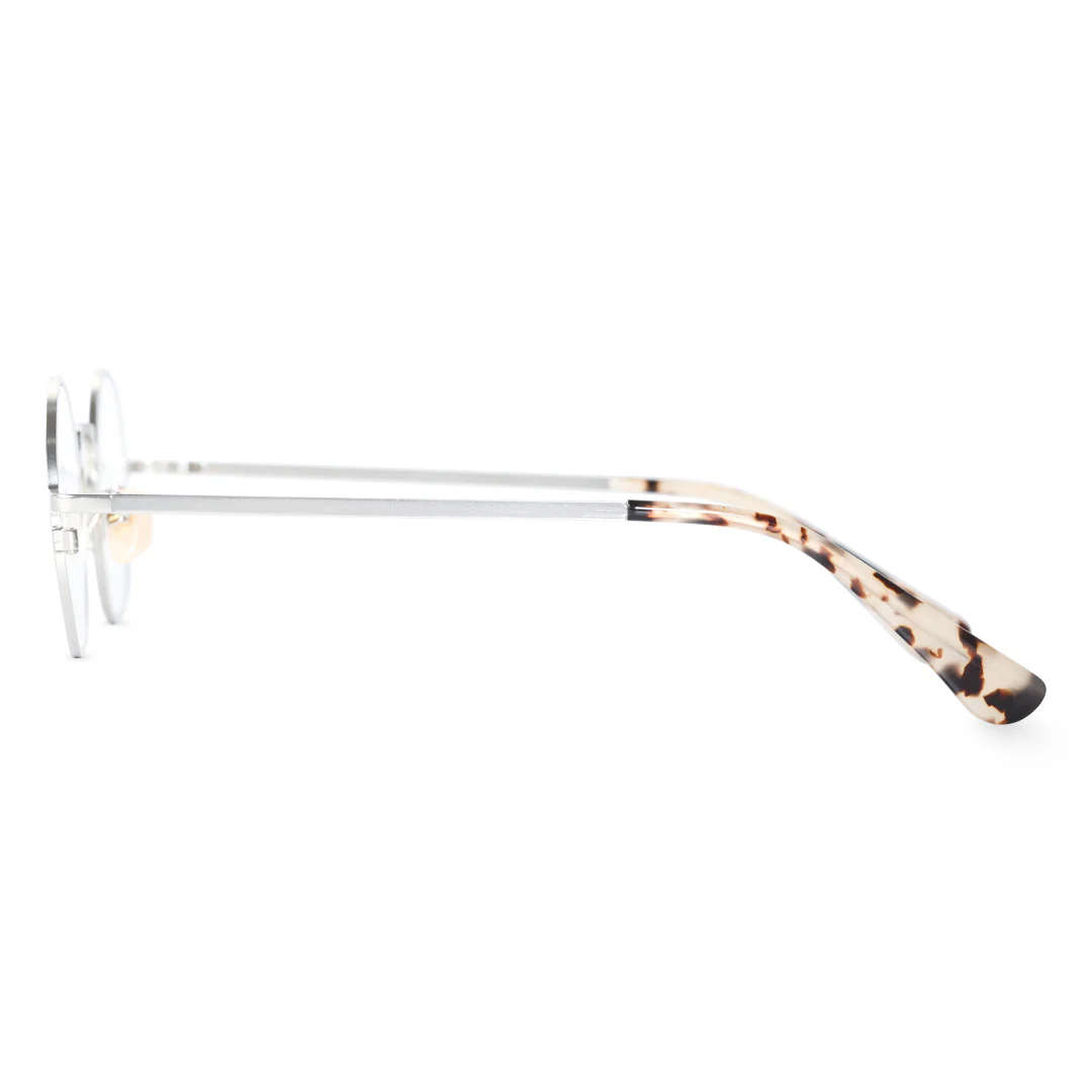 Side view of Adonis round metal eyeglasses RM0102407 in silver