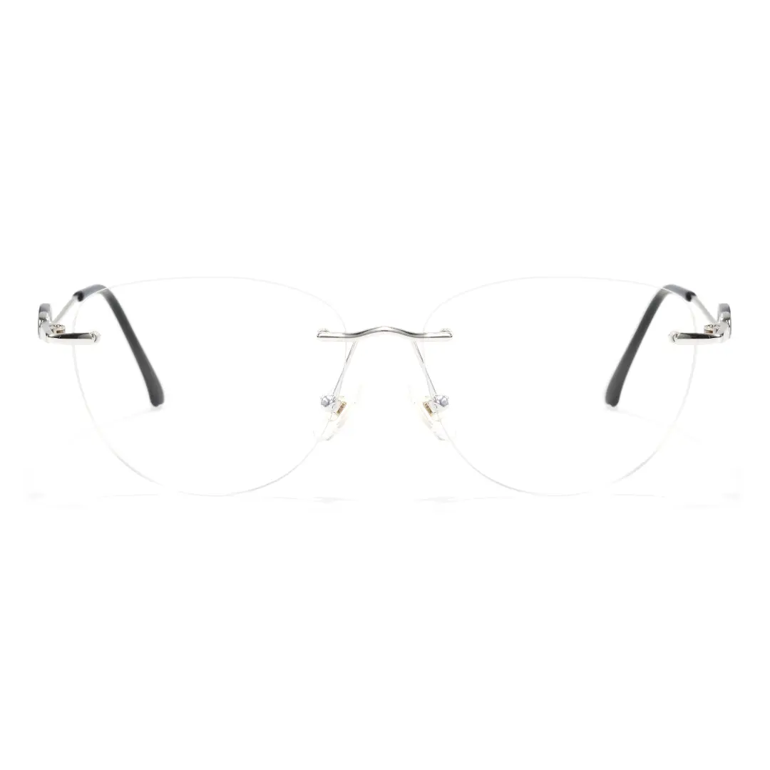 Front view of Aine cat eye metal eyeglasses CM0032603 in silver