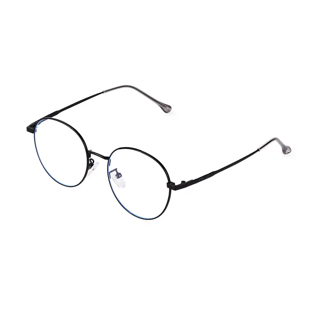 Angle view of Ameliay round metal eyeglasses RM0082209 in black
