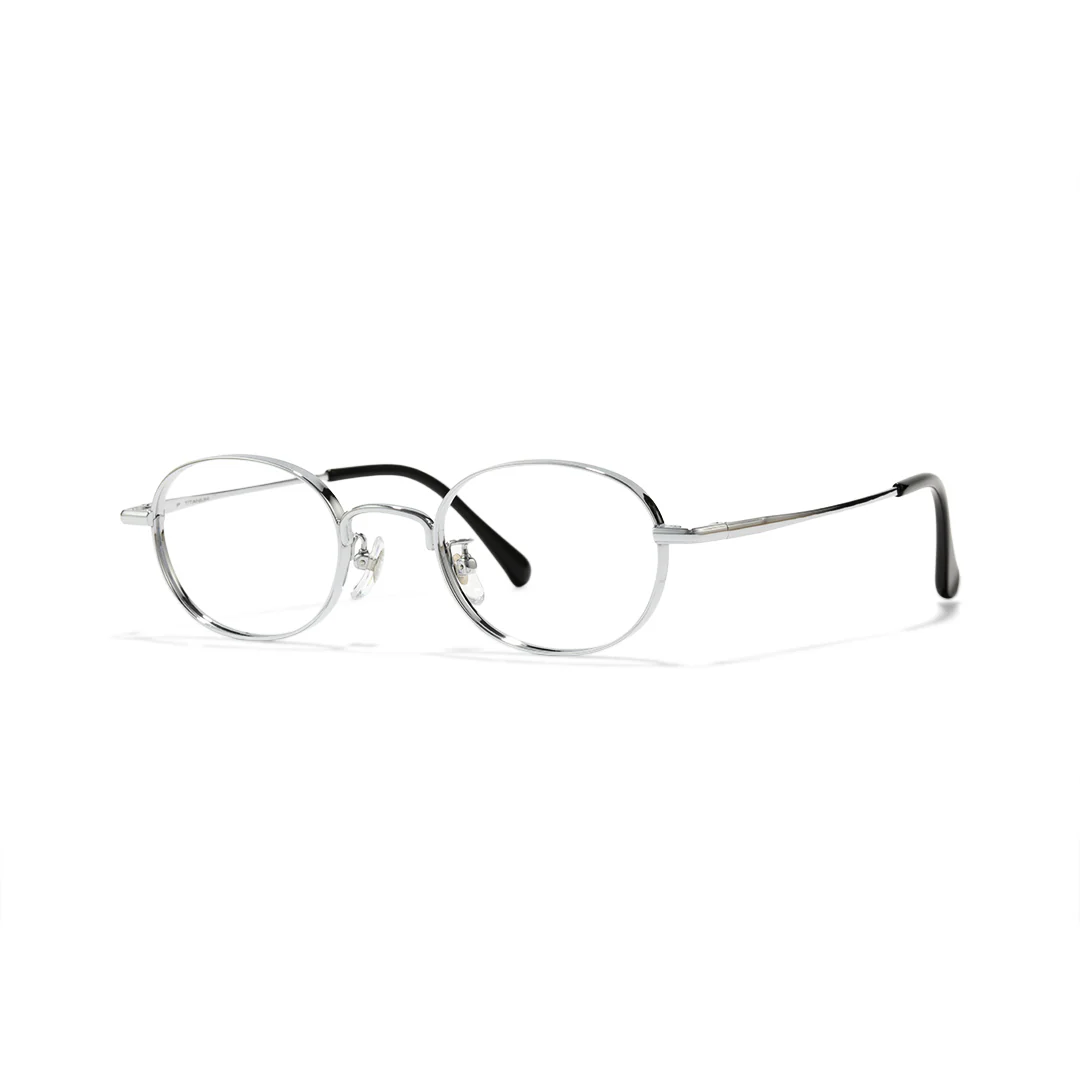 Angle view of Astr oval titanium eyeglasses OT0282502 in silver
