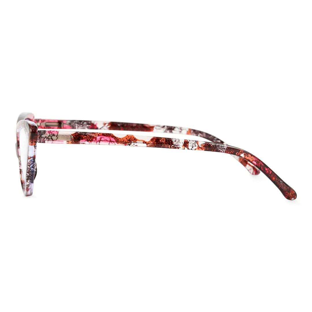 Side view of Atticus cat eye pc eyeglasses CP0092404 in red tortoise