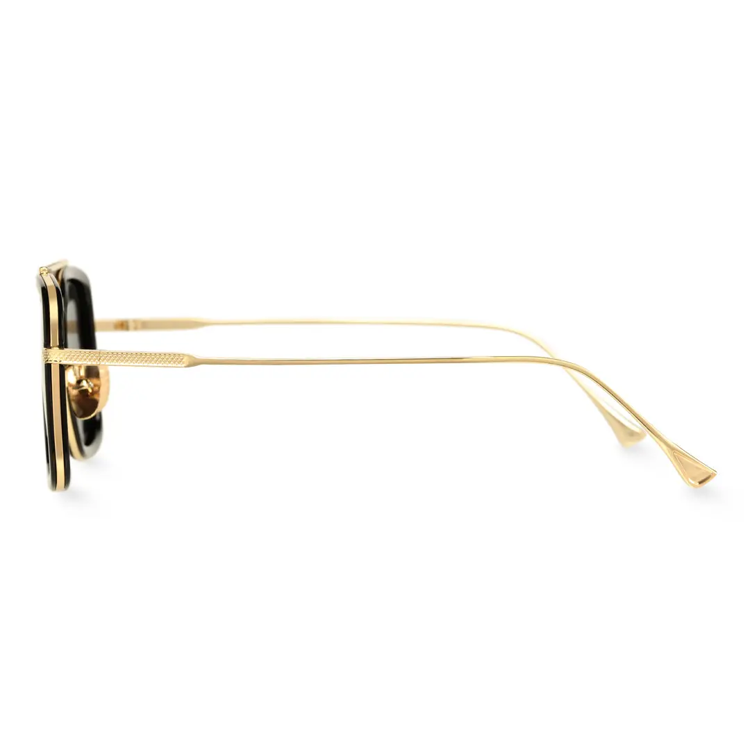Side view of Aziza aviator metal sunglasses AM0182409 in gold