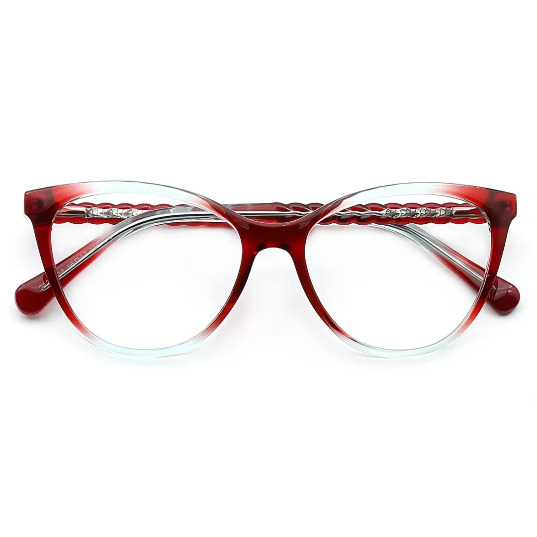 Front folded view of Bace cat eye tr90 eyeglasses CR0372302 in red