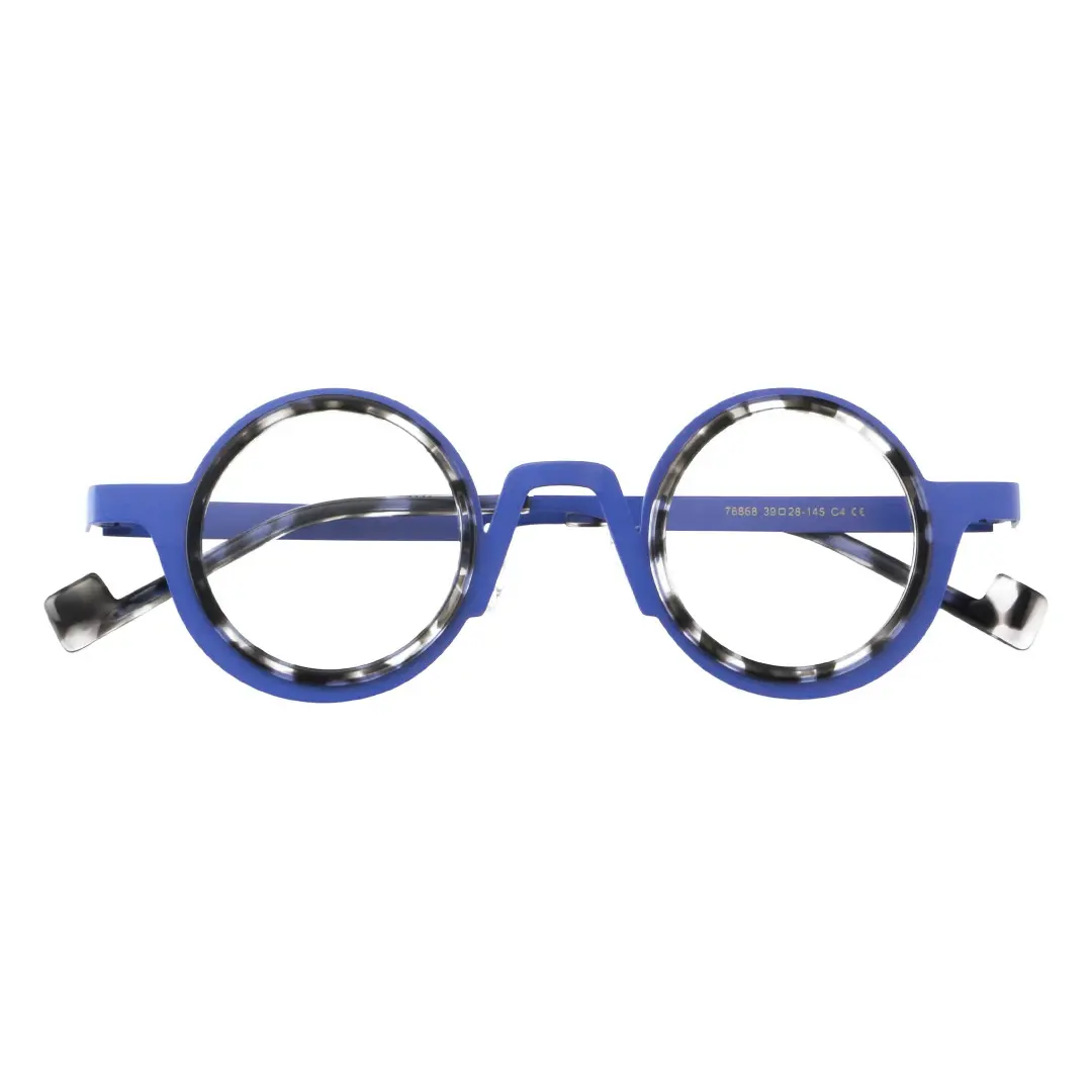 Front folded view of Balze round acetate eyeglasses RA0162408 in blue