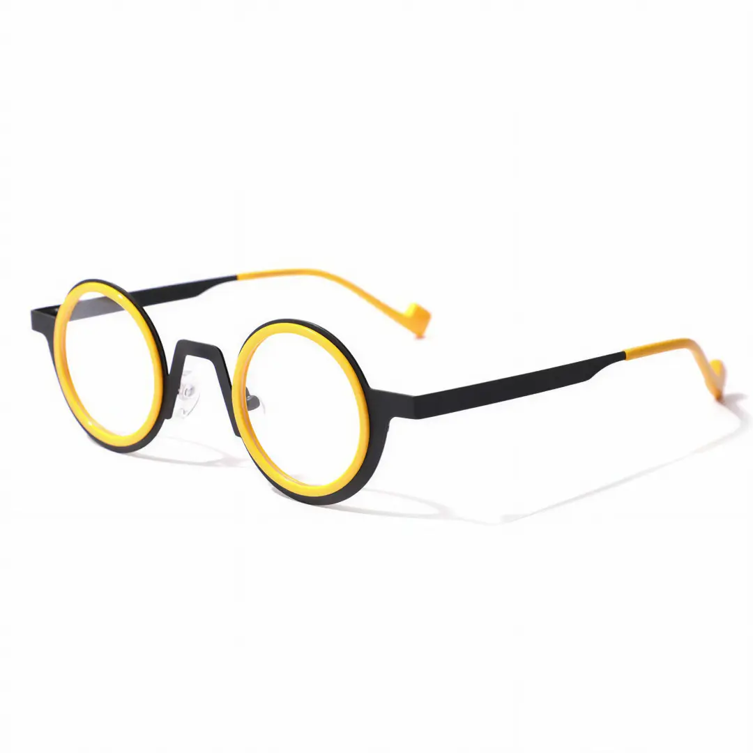Angle view of Balze round acetate eyeglasses RA0162408 in yellow