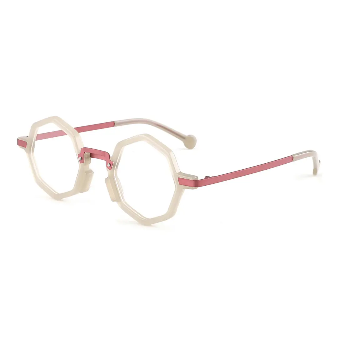 Angle view of Barrett geometric acetate eyeglasses RM0072401 in red