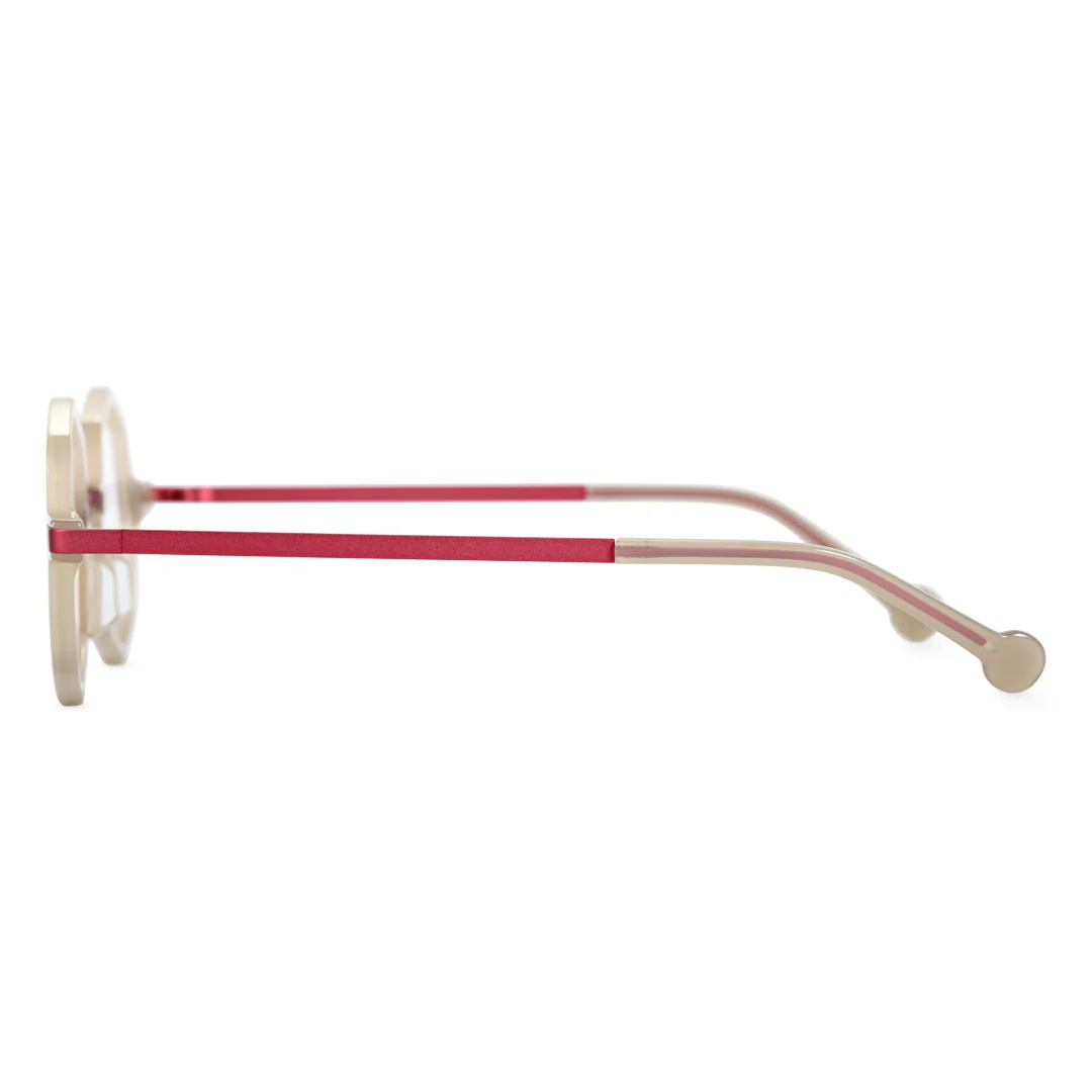 Side view of Barrett geometric acetate eyeglasses RM0072401 in red