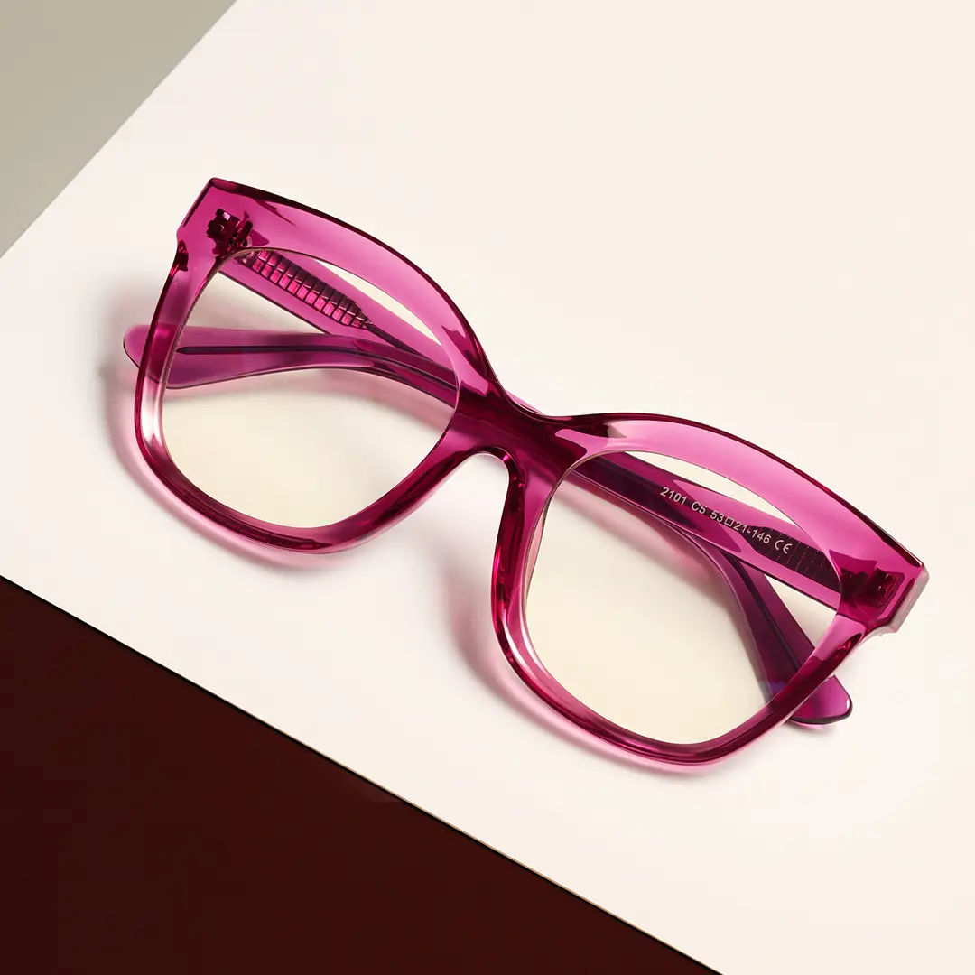 Front folded view of Bend cat eye tr90 eyeglasses CR0532505 in pink