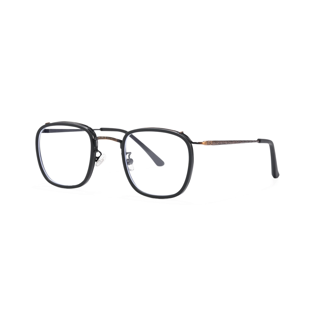 Angle view of Benin square metal eyeglasses SM0252302 in black & brown