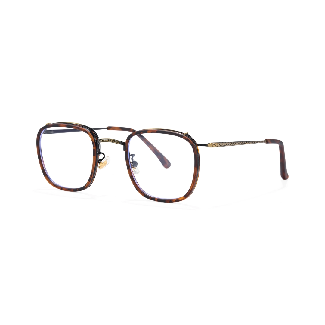 Angle view of Benin square metal eyeglasses SM0252302 in tortoise
