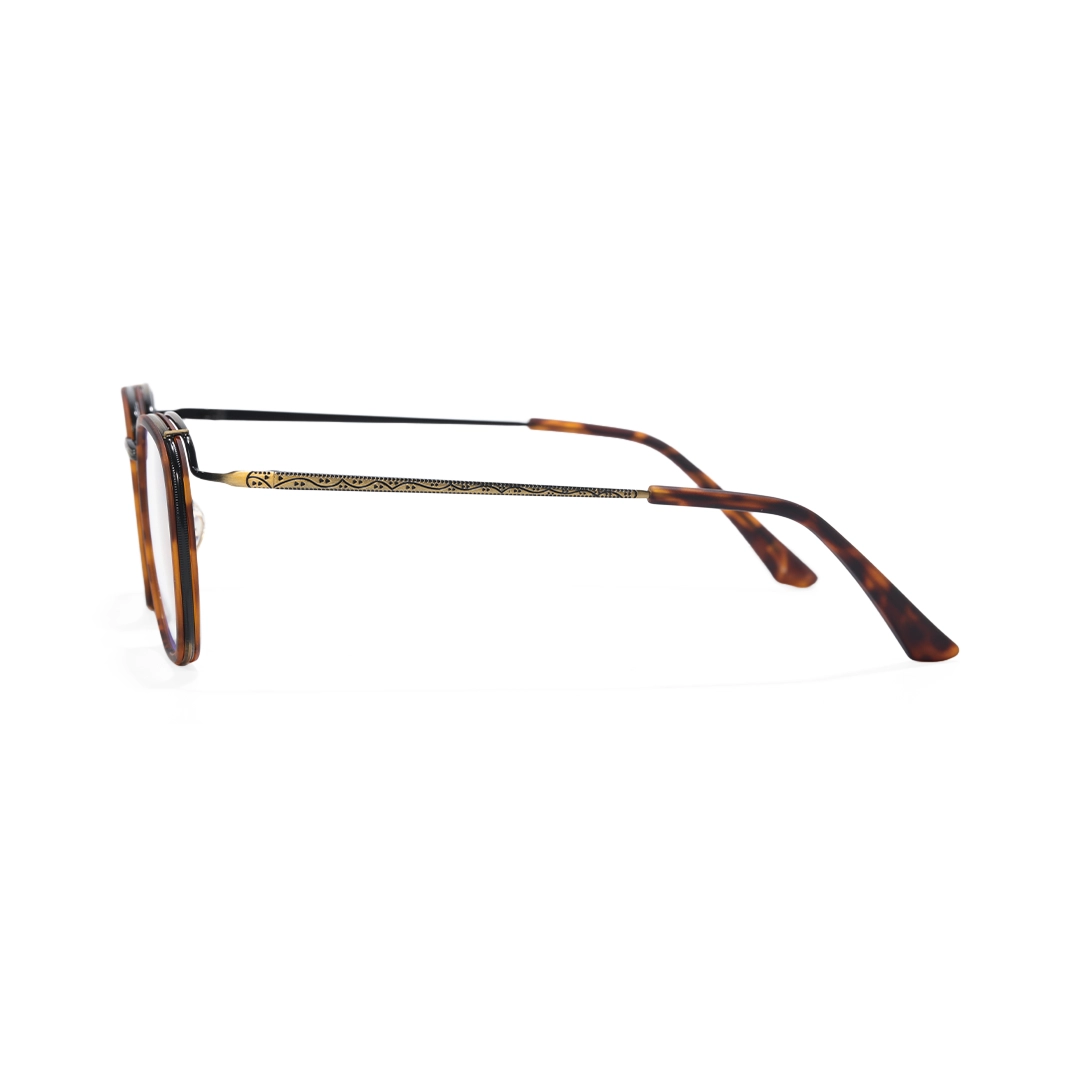 Side view of Benin square metal eyeglasses SM0252302 in tortoise