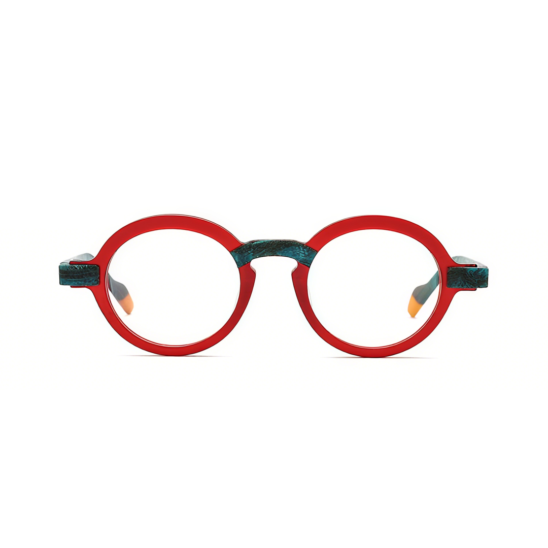 Front view of Bhoe round acetate eyeglasses RA0182408 in red