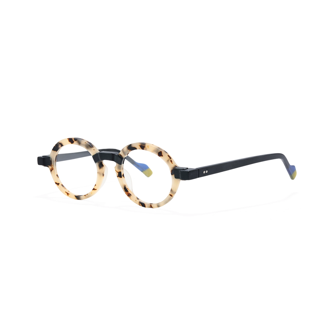 Angle view of Bhoe round acetate eyeglasses RA0182408 in tortoise