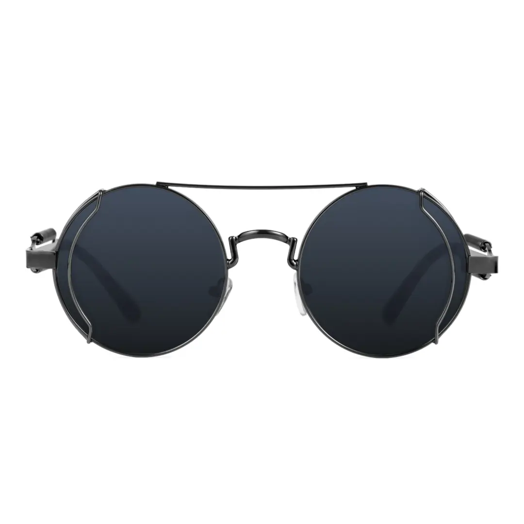 Front view of Binfing round metal sunglasses RM0102303 in black