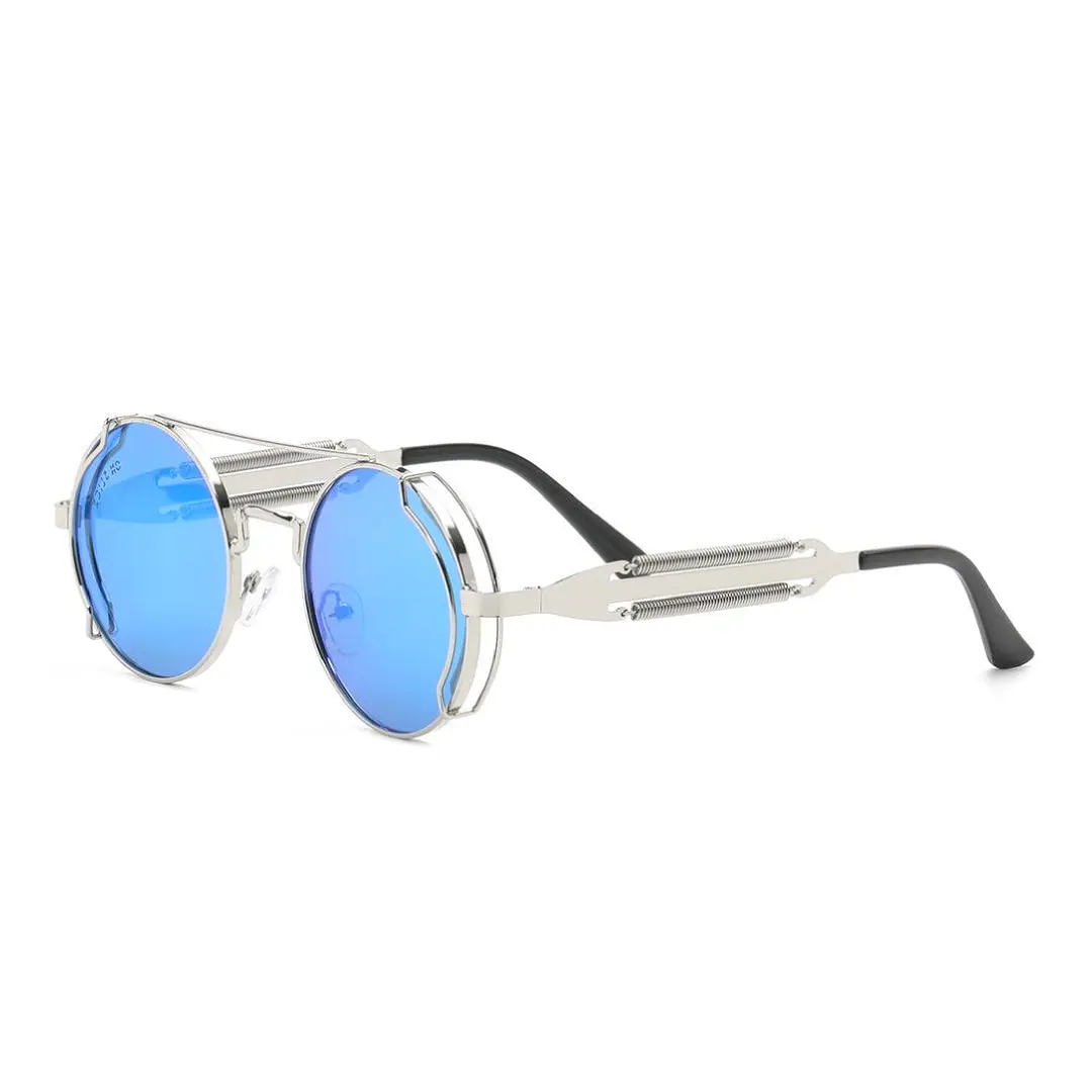 Angle view of Binfing round metal sunglasses RM0102303 in blue