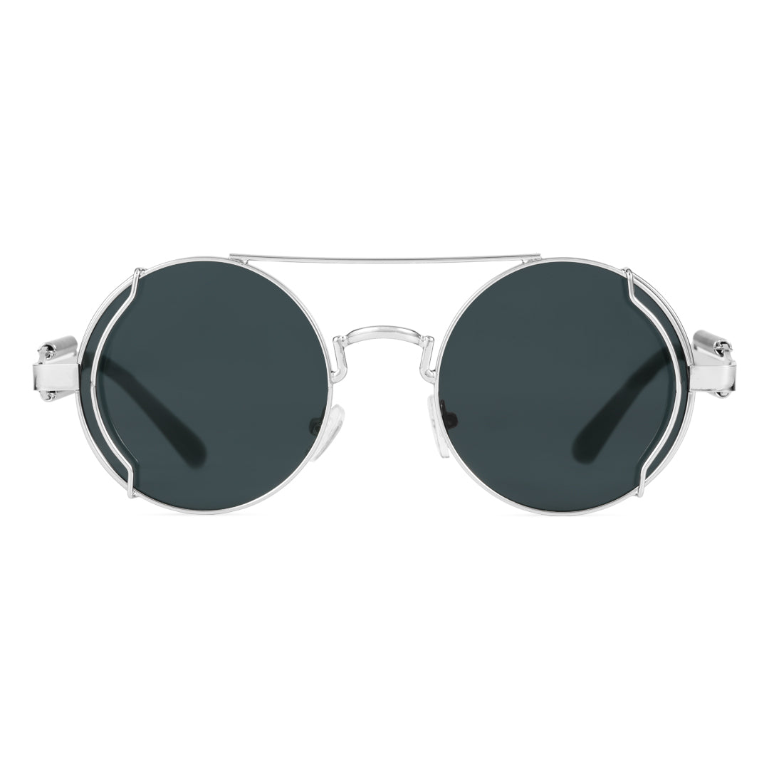 Front view of Binfing round metal sunglasses RM0102303 in silver