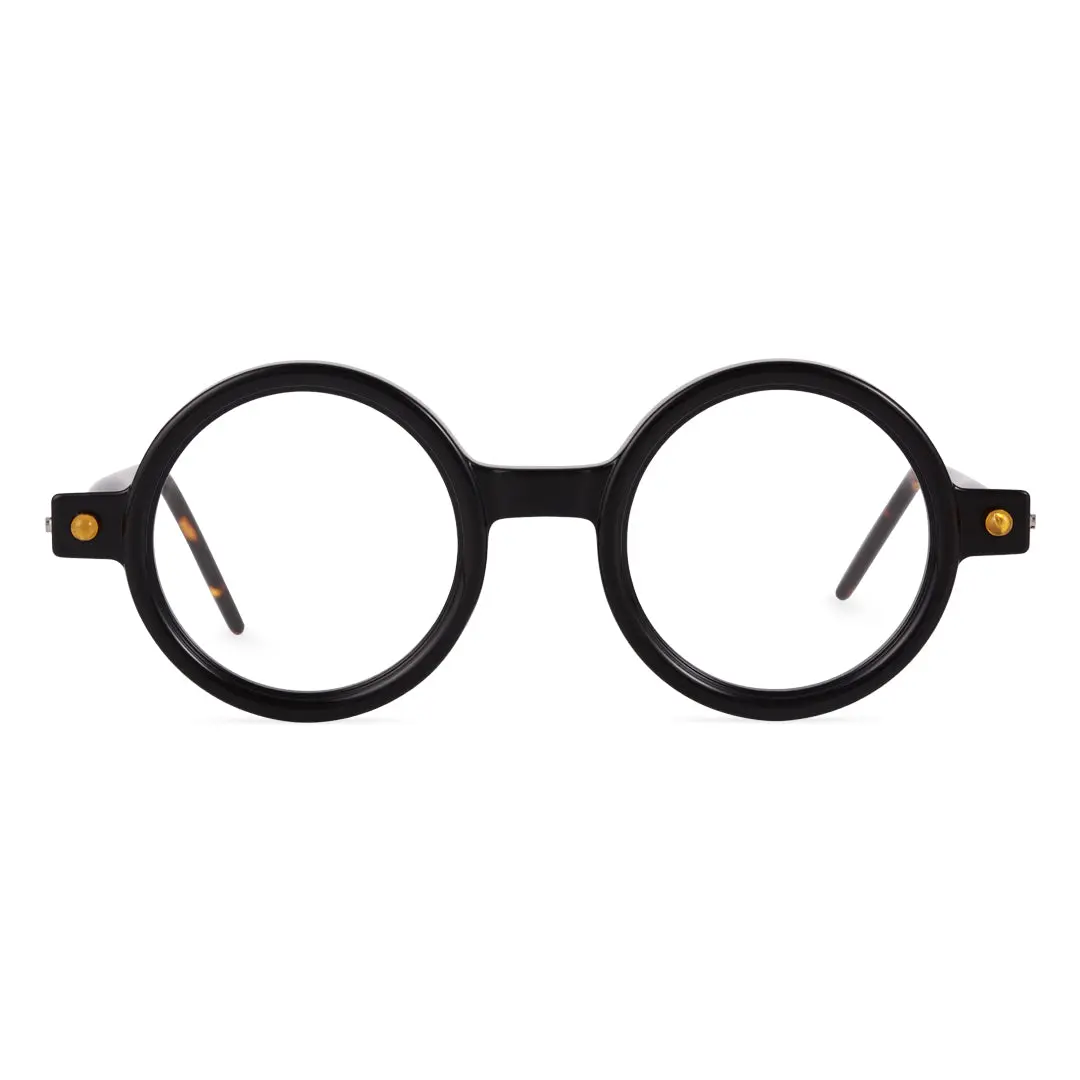 Front view of Bkiko round tr90 eyeglasses RR0212302 in black