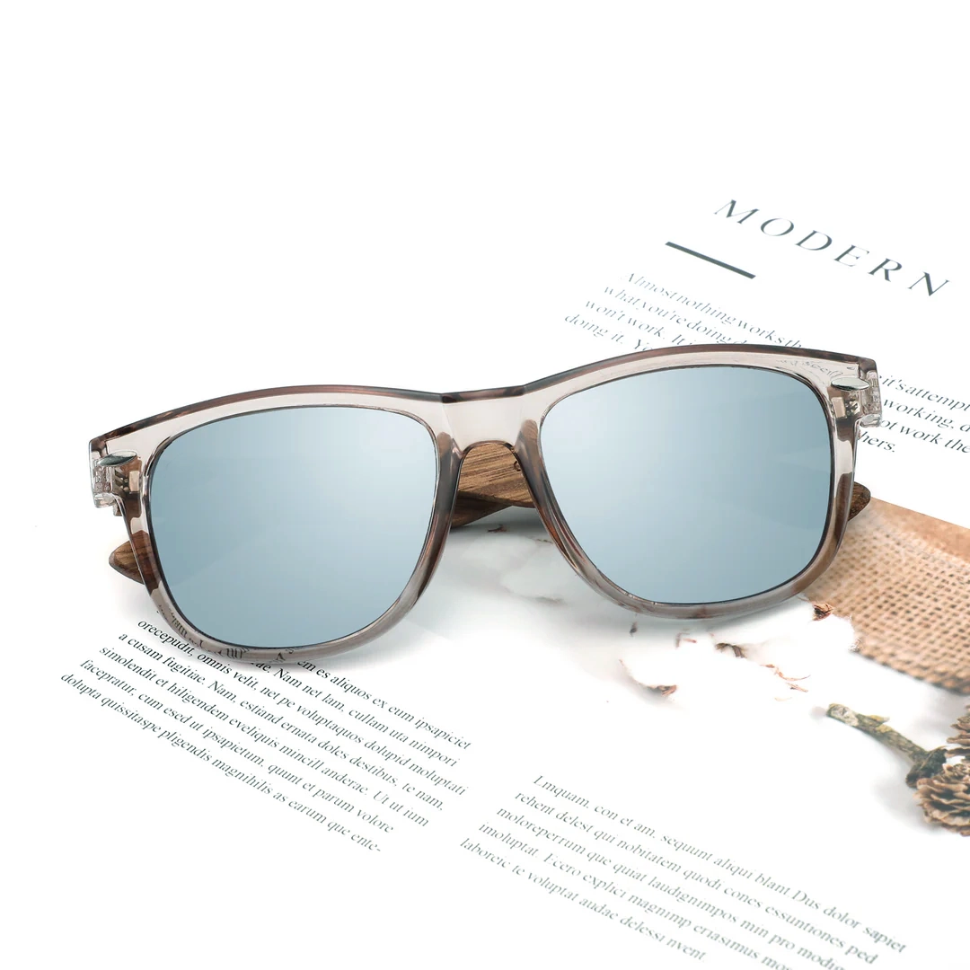 Front folded view of Bnger square wood sunglasses SR0182303 in grey