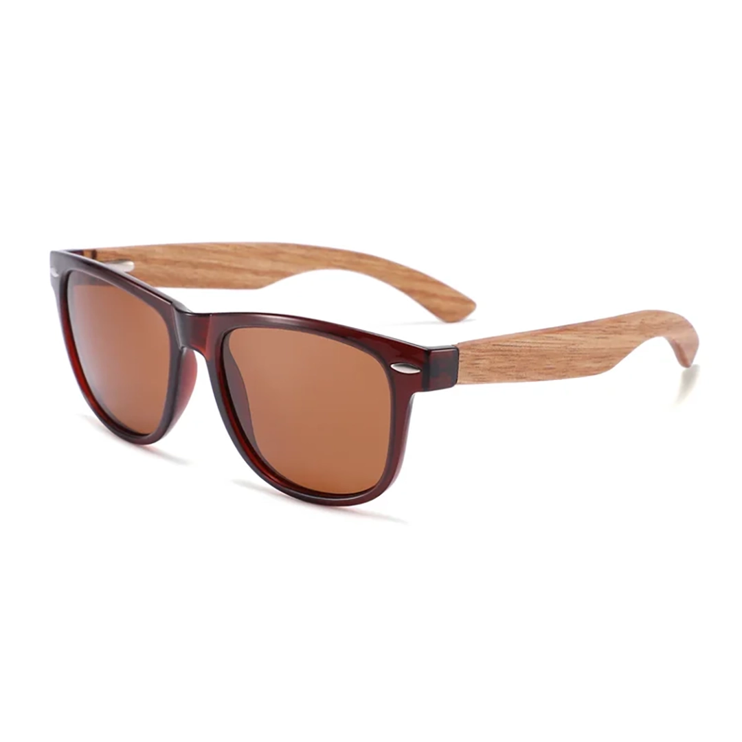 Angle view of Bnger square wood sunglasses SR0182303 in red