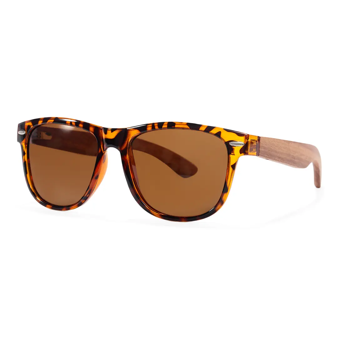 Angle view of Bnger square wood sunglasses SR0182303 in tortoise