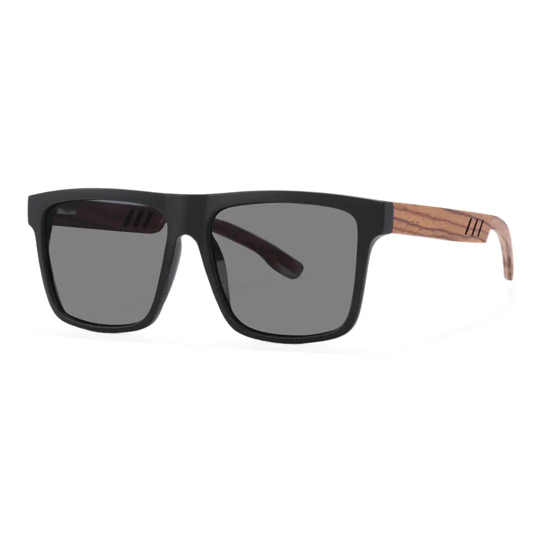 Angle view of Boac square bamboo sunglasses SX0012304 in black