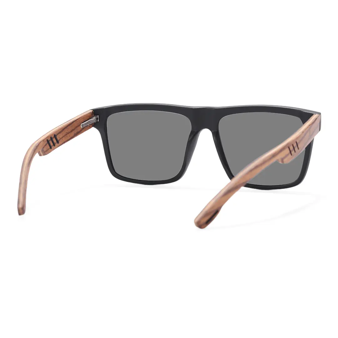 Back view of Boac square bamboo sunglasses SX0012304 in black