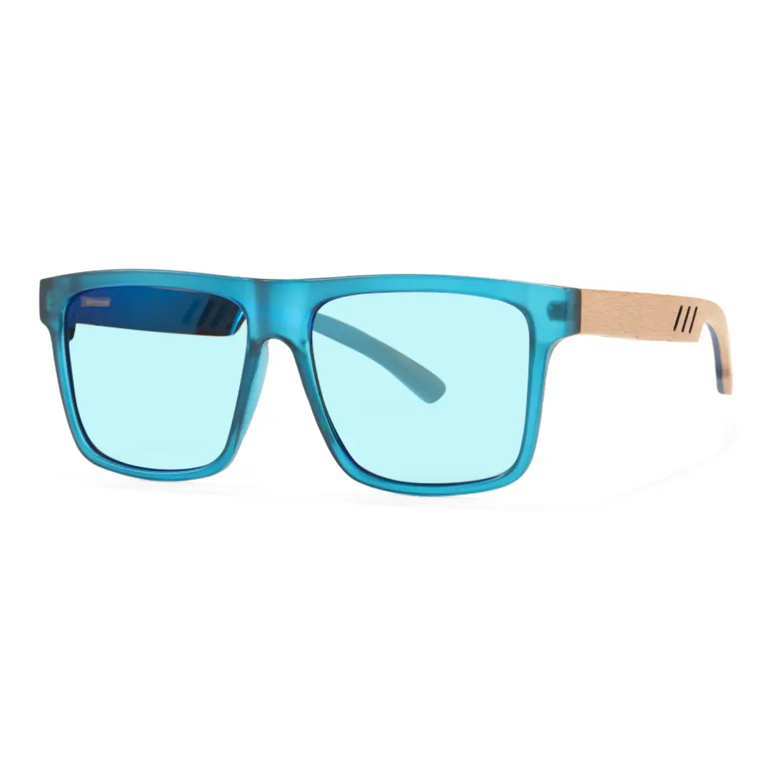 Angle view of Boac square bamboo sunglasses SX0012304 in blue