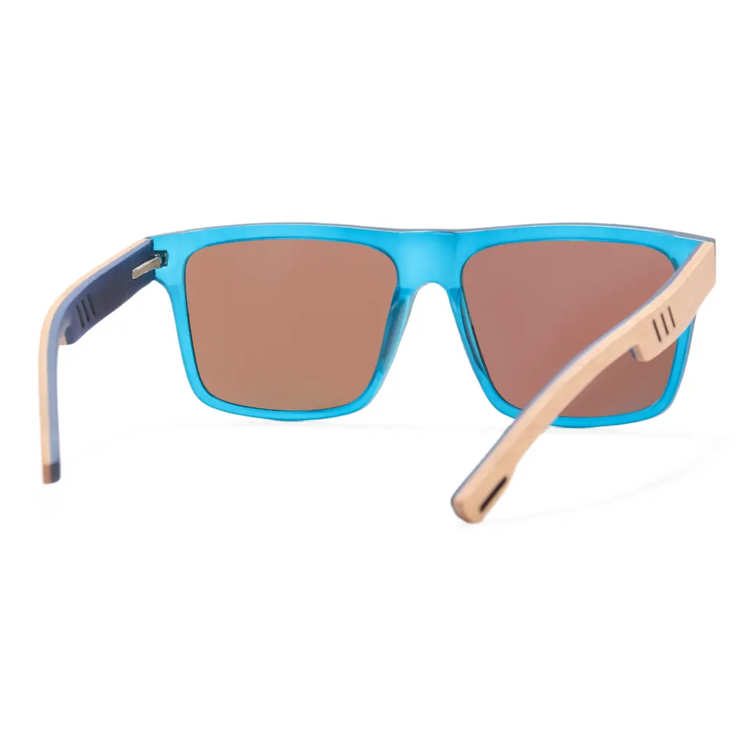 Back view of Boac square bamboo sunglasses SX0012304 in blue