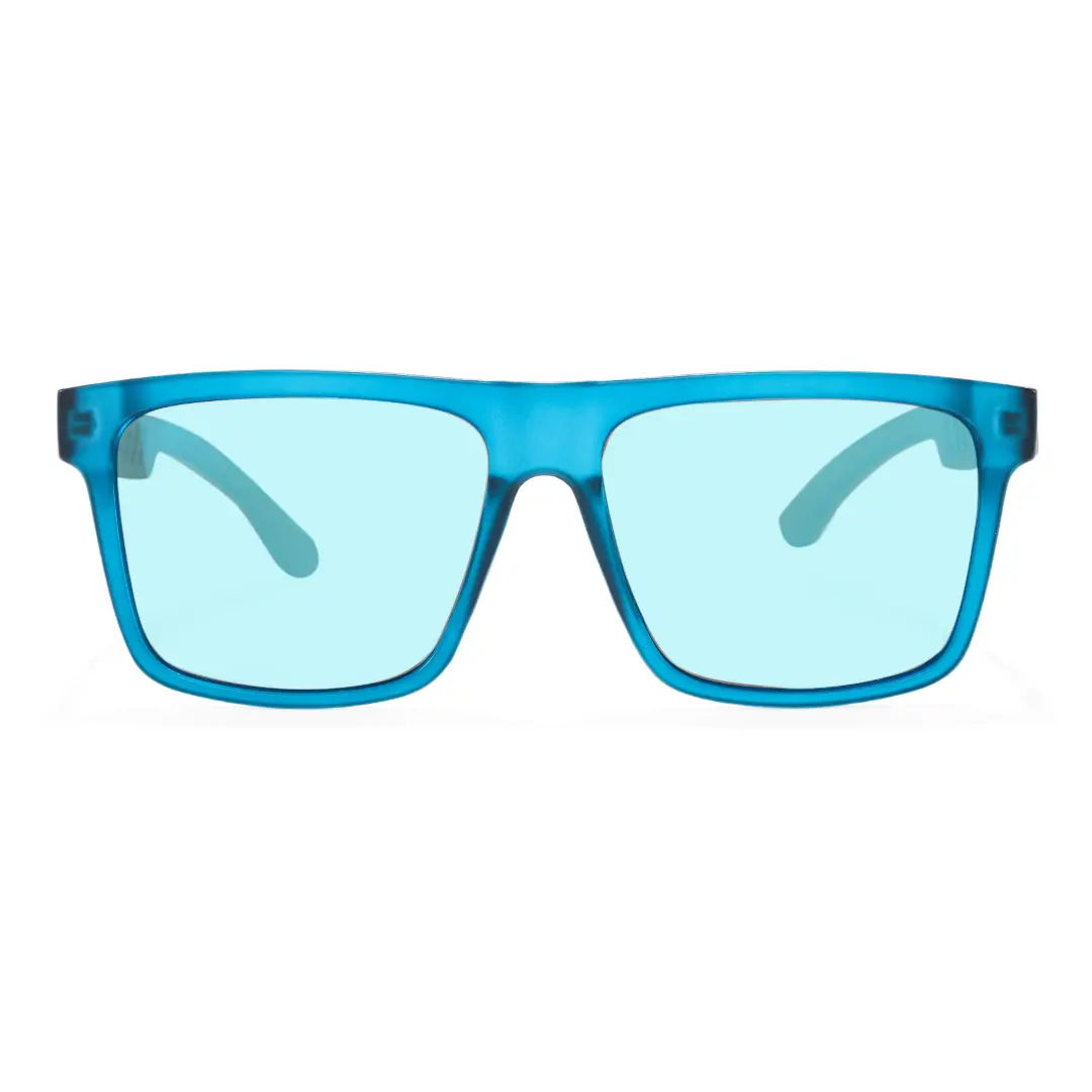 Front view of Boac square bamboo sunglasses SX0012304 in blue
