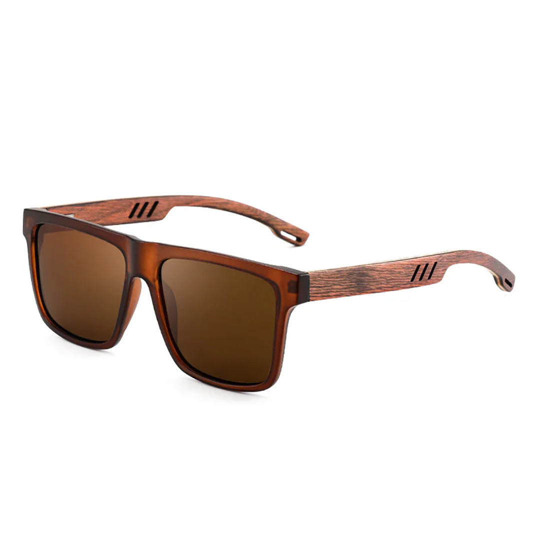 Angle view of Boac square bamboo sunglasses SX0012304 in brown