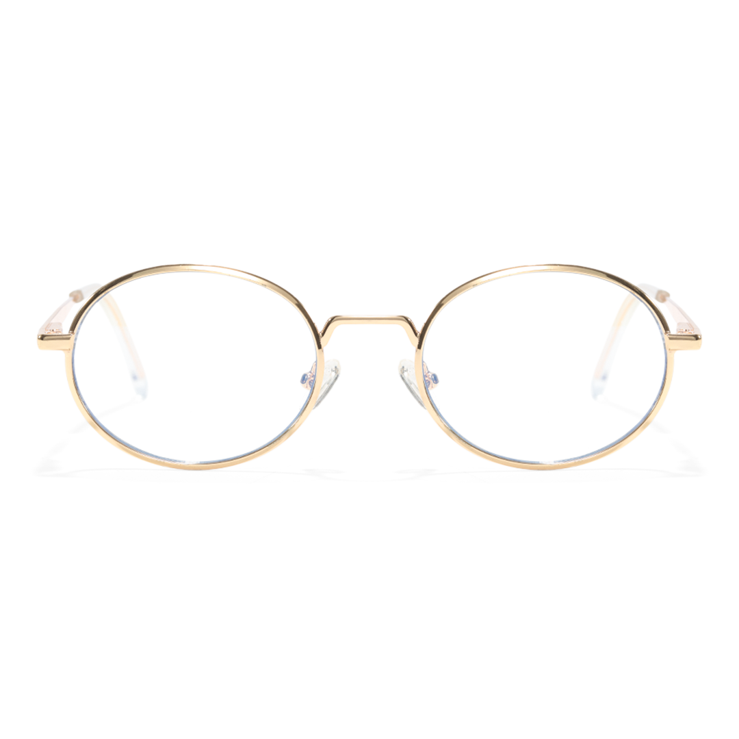 Front view of Bongrt oval metal eyeglasses OM0302410 in gold