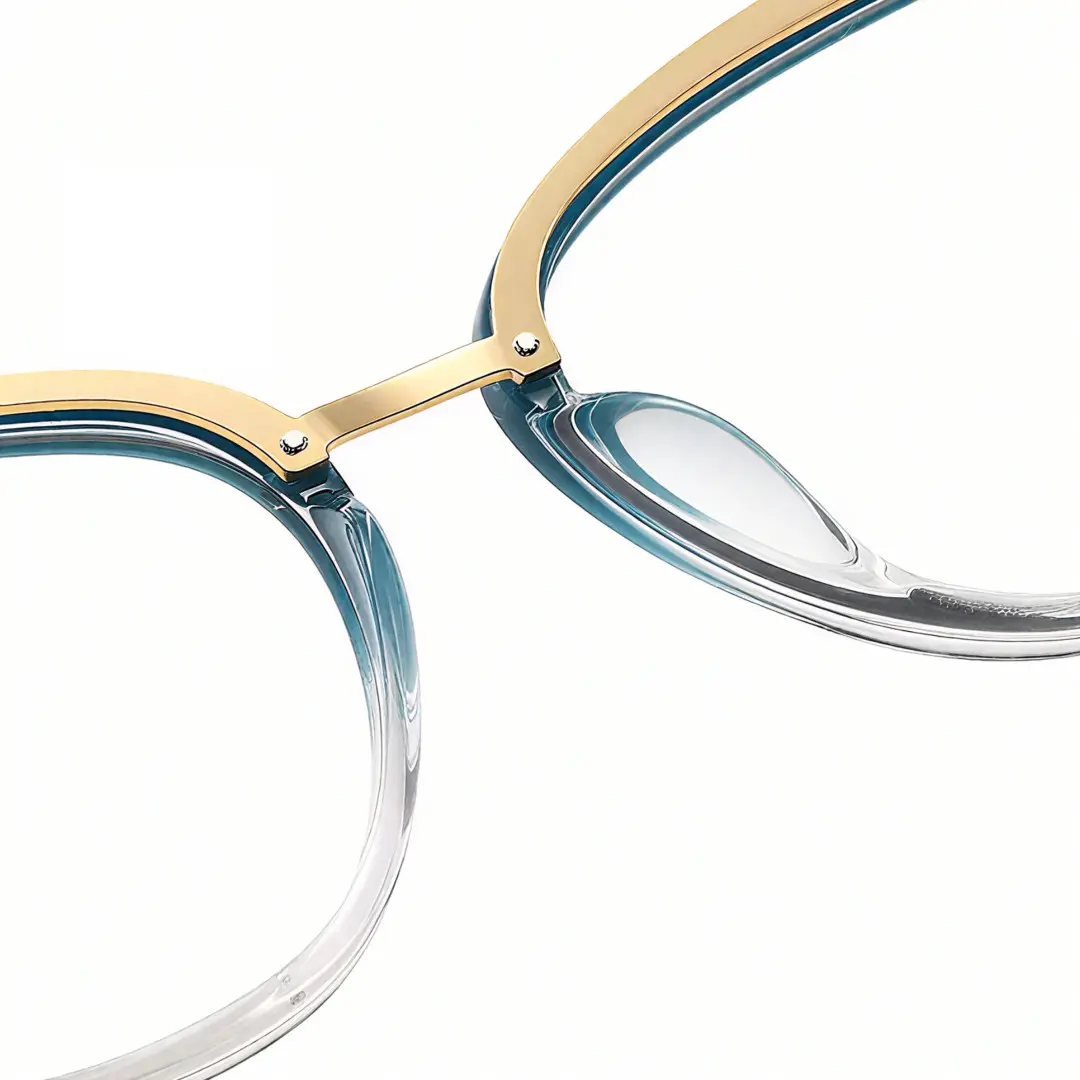 Integrated nose pad detail of Boost cat eye tr90 eyeglasses CR0342302 in blue