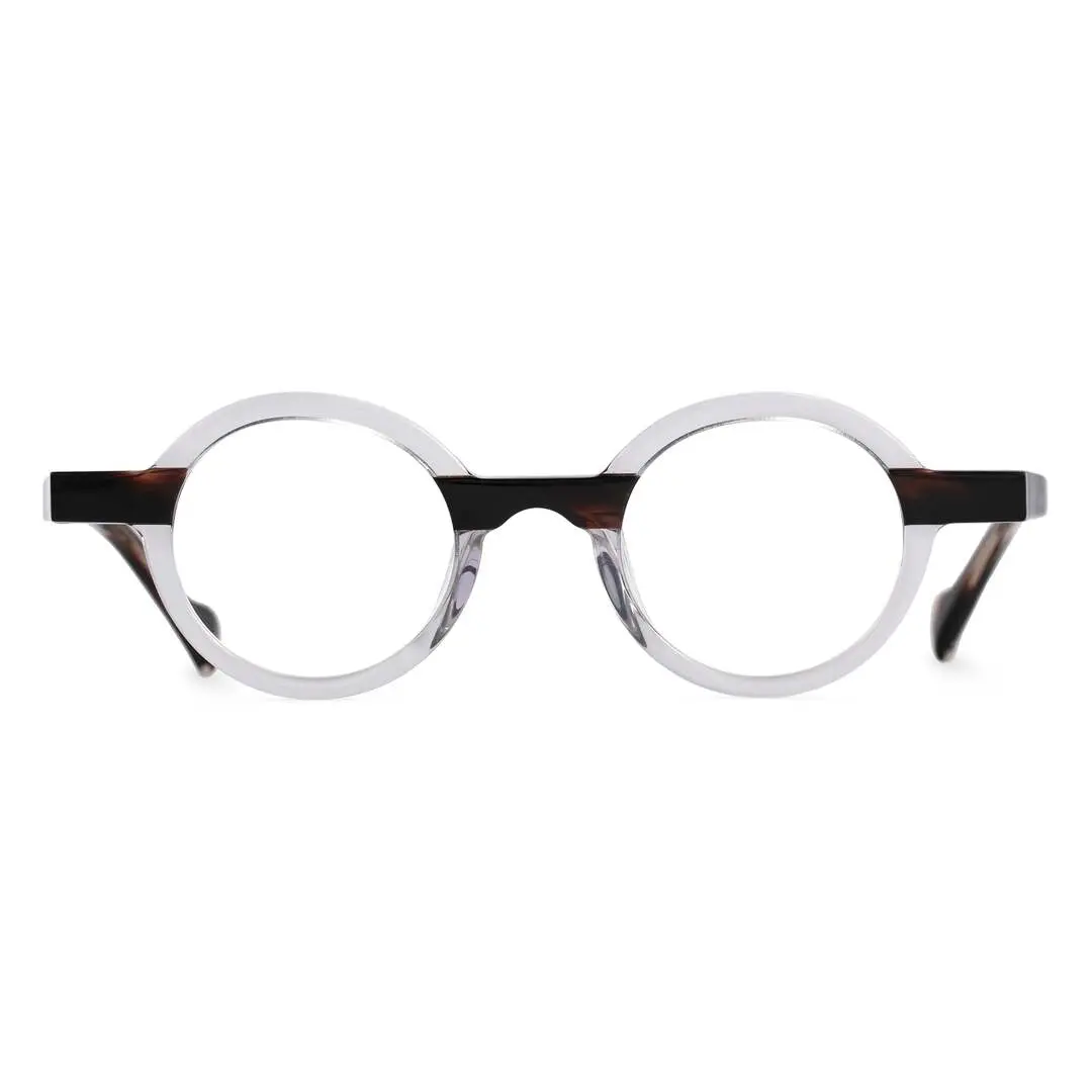 Front view of Bred round acetate eyeglasses RA0412302 in clear
