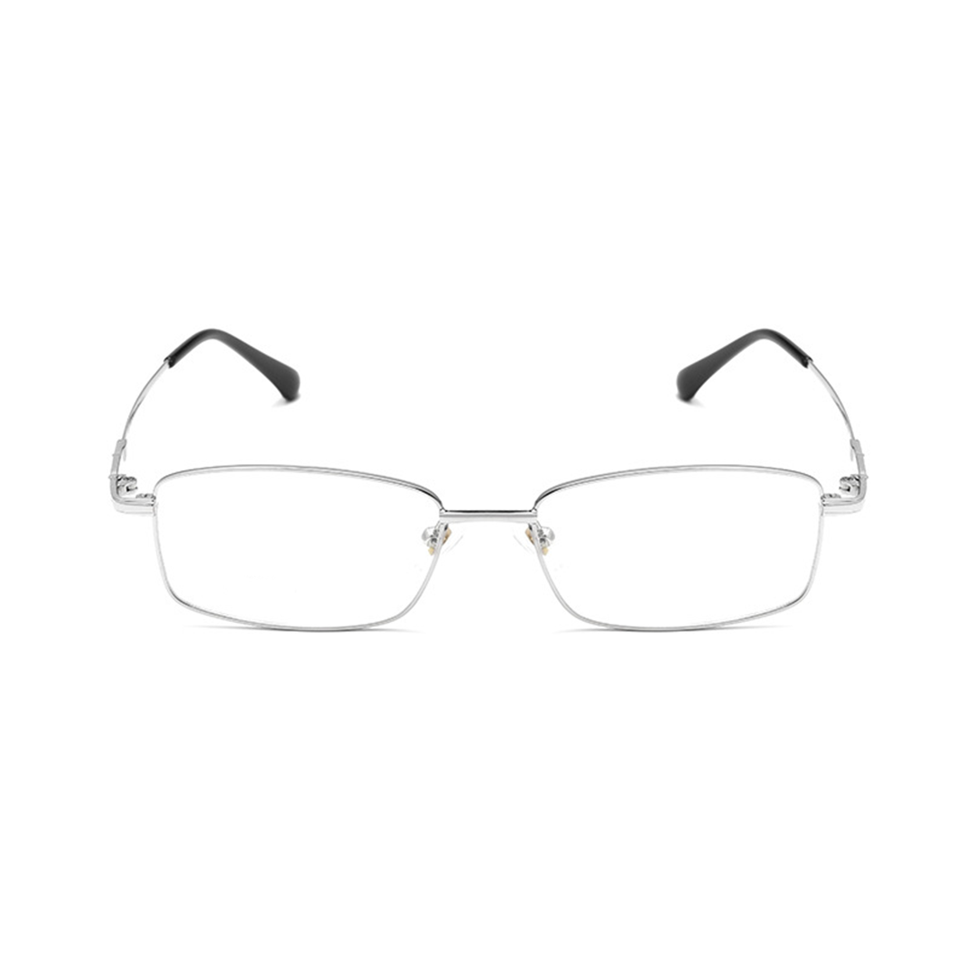 Front view of Brett rectangle metal eyeglasses EM0182508 in silver