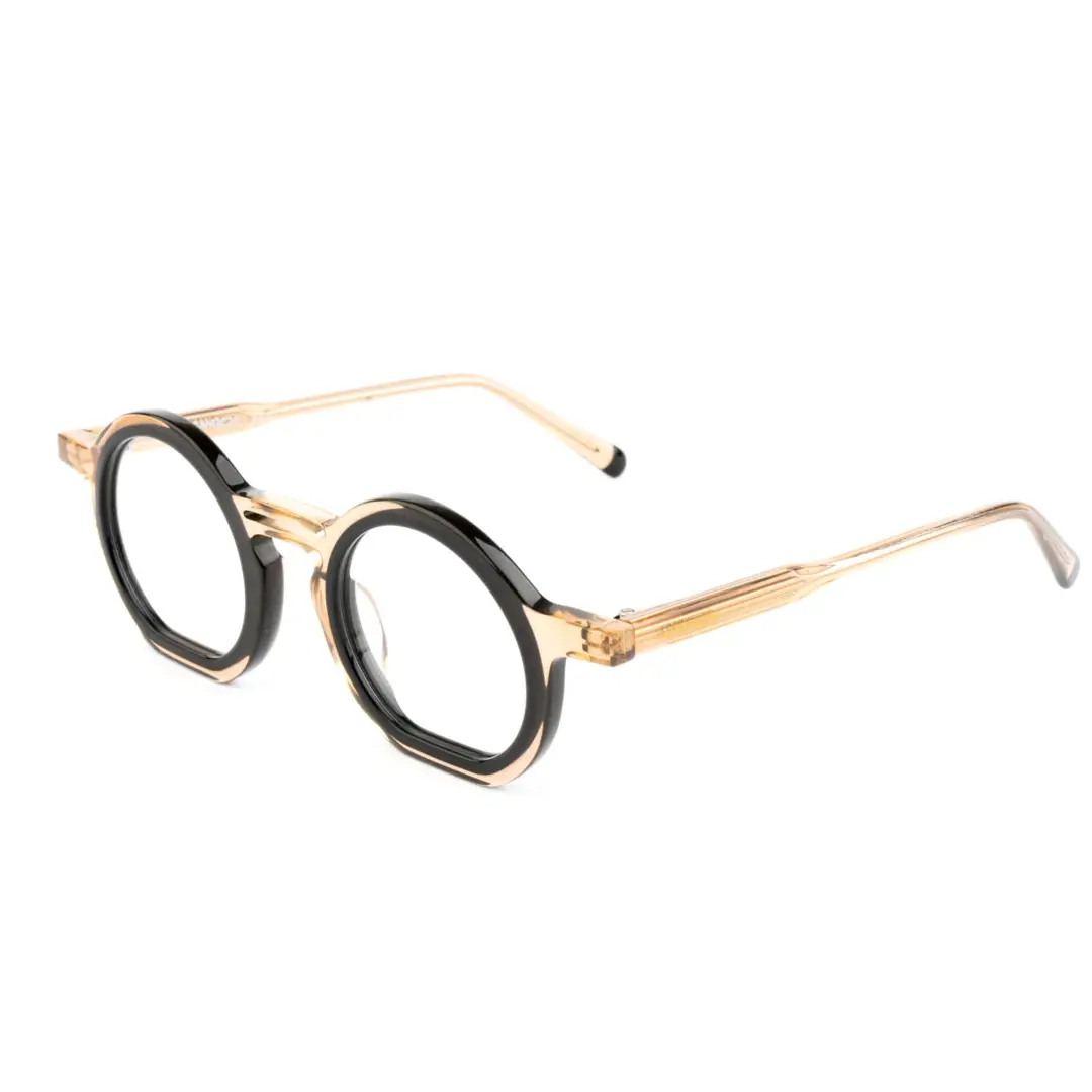 Angle view of Brody round acetate eyeglasses RA0032401 in gold