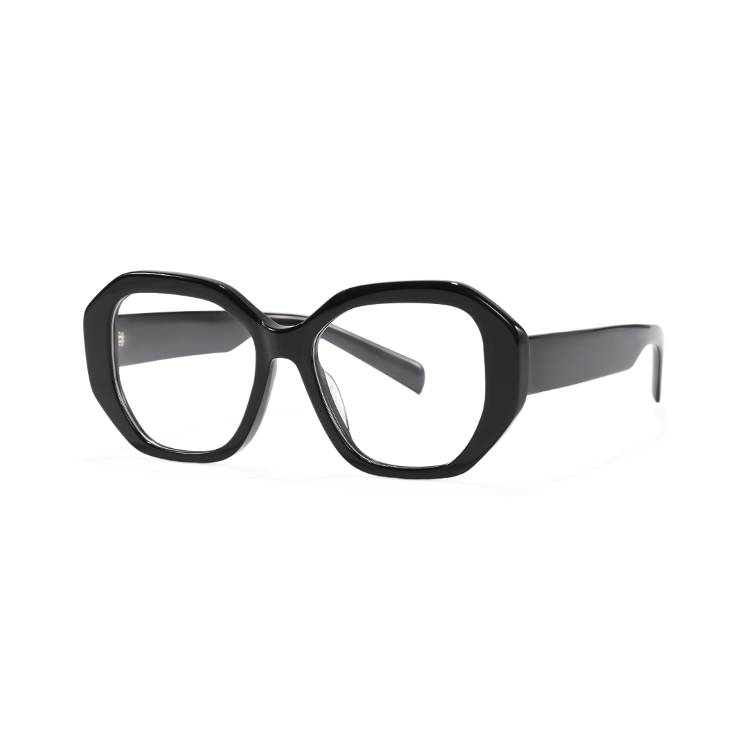 Angle view of Bryony gemetric acetate eyeglasses GA0282509 in black