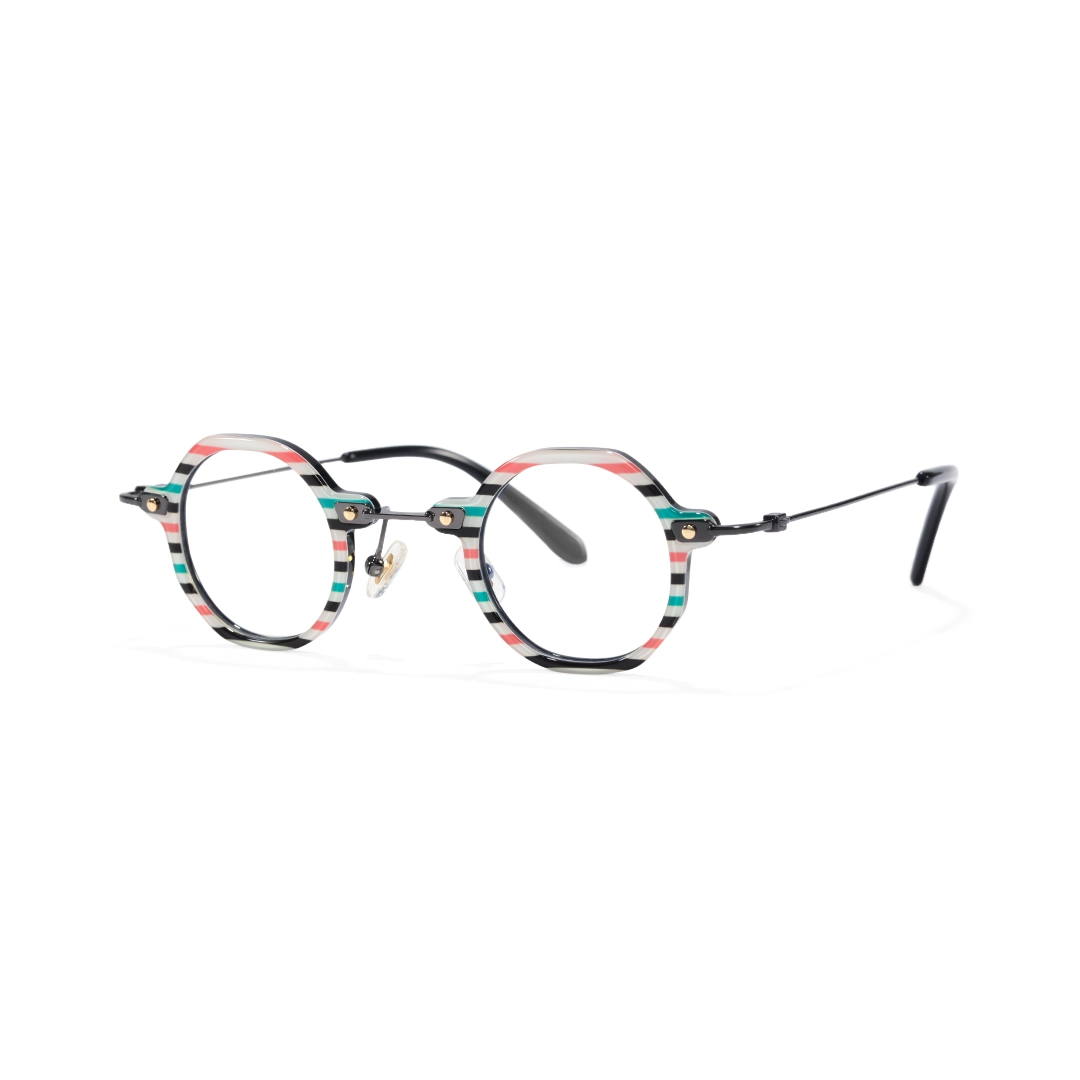 Angle view of Burn round titanium eyeglasses RT0042306 in multicolor