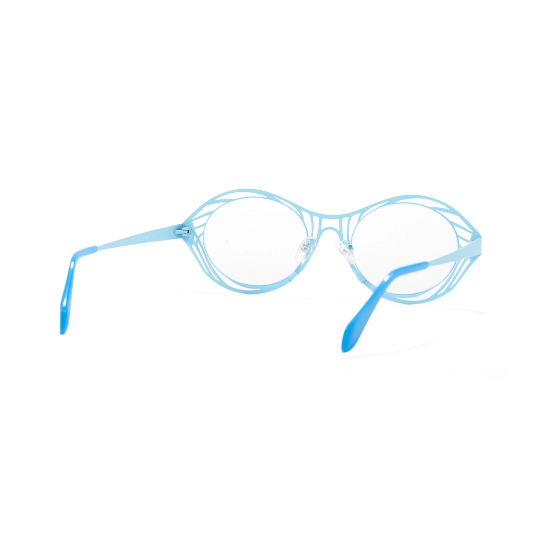 Back view of Butterfly oval metal eyeglasses OM0082212 in light blue