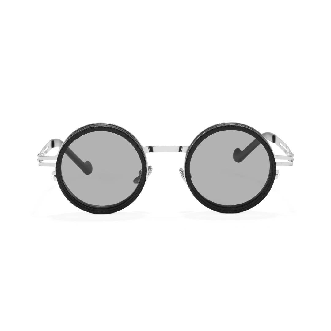 Front view of Caelon round metal sunglasses RM0352507 in silver
