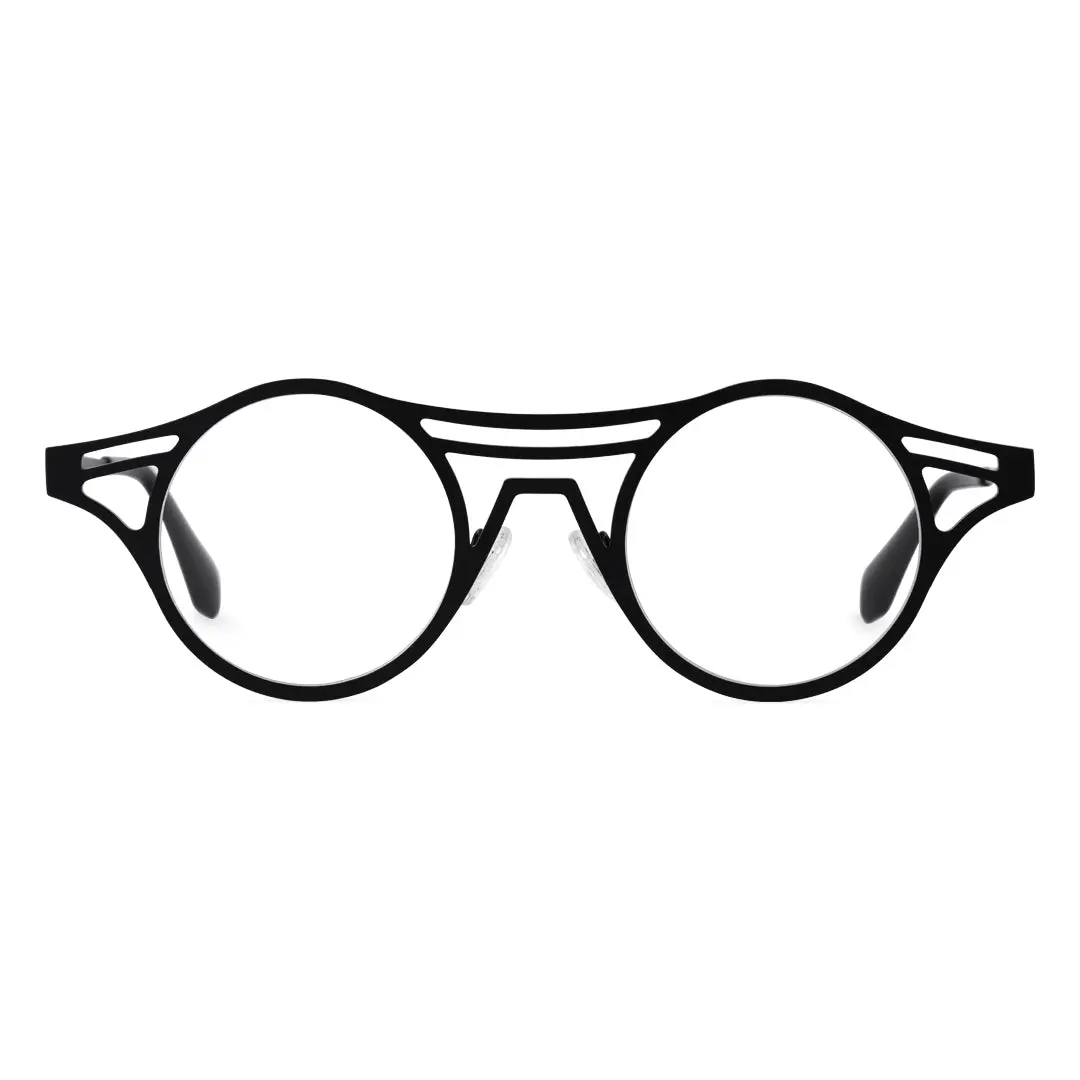 Front view of Cain geometric metal eyeglasses RM0072212 in black