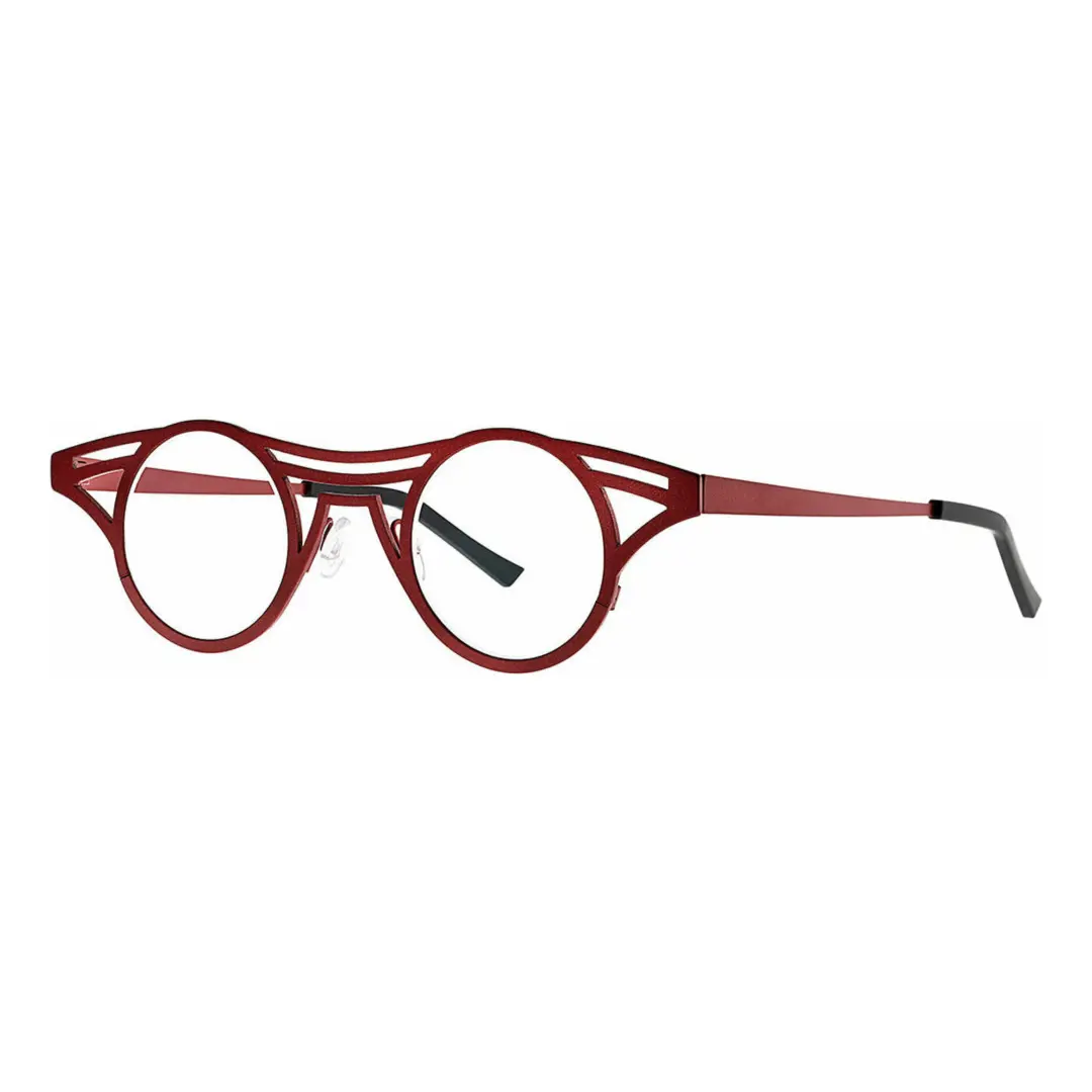 Angle view of Cain geometric metal eyeglasses RM0072212 in red