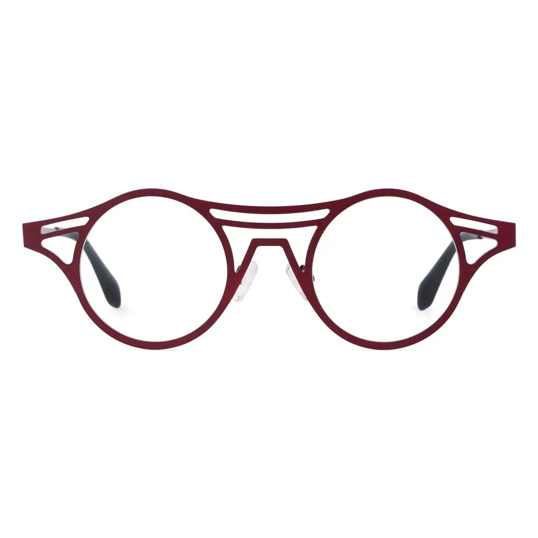 Front view of Cain geometric metal eyeglasses RM0072212 in red